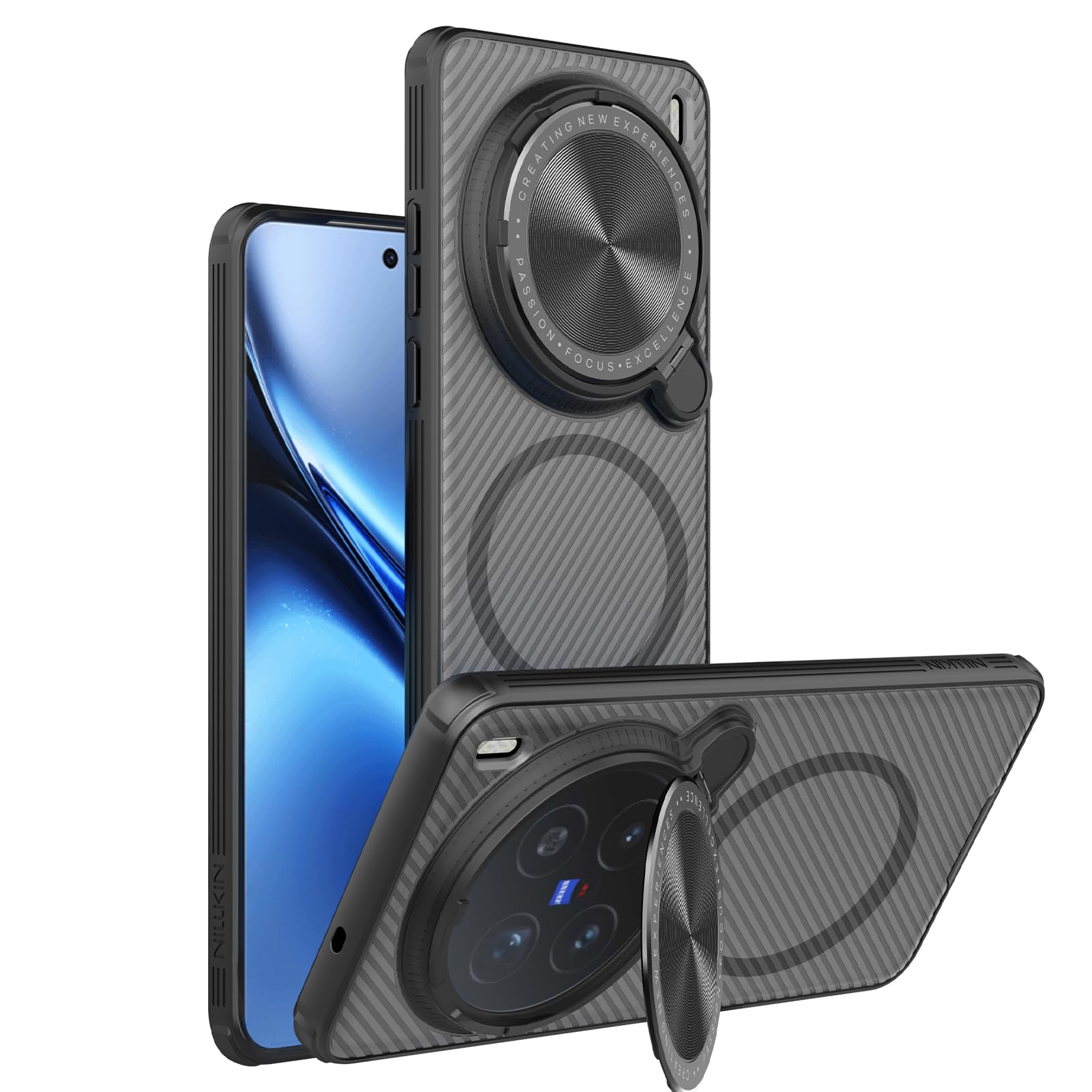 Case for Vivo X200 Pro, Camera Lens Privacy Protection Folding Kickstand Holder, TPU Bumper PC Back Cover Compatible with MagSafe Corners Shockproof (Translucent)