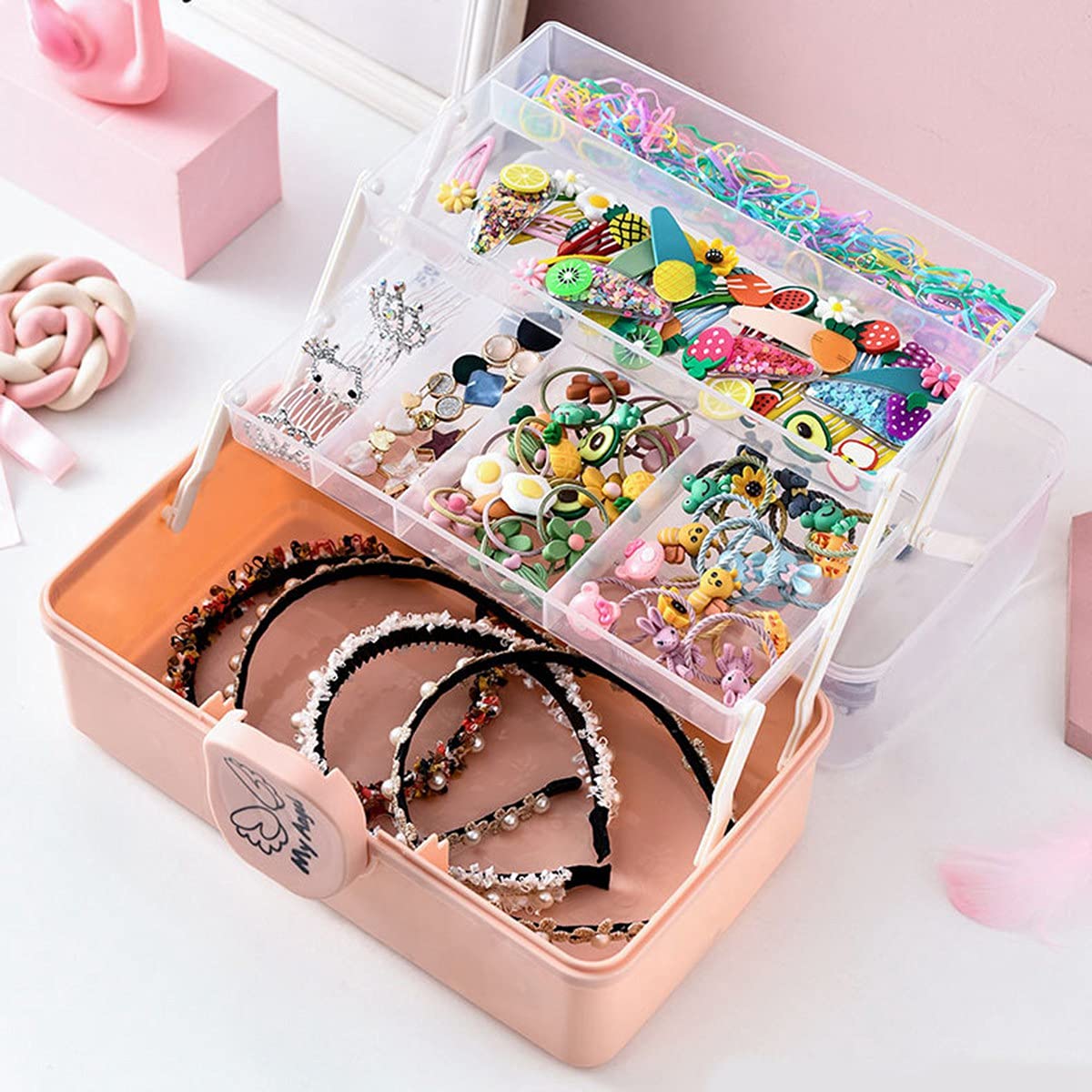 Caja de almacenamiento para accesorios para el , para niñas, con banda elástica, para el , acabado de mesa, para joyas, tamaño pequeño
