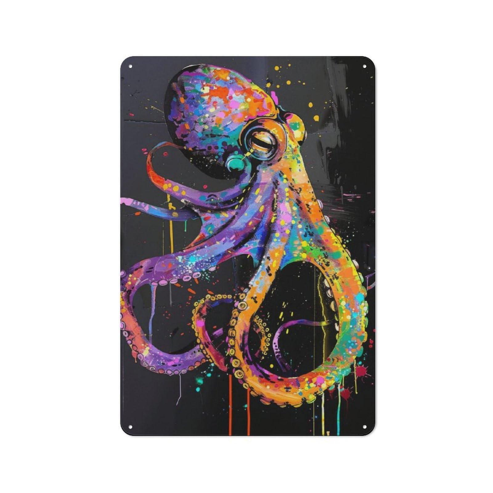 Junmoney Octopus Animal Painting Country Country Metal Sign 30X20cm, Farmhouse Wall Decor For Farmhouse Kitchen, Pantry Or Dining Area