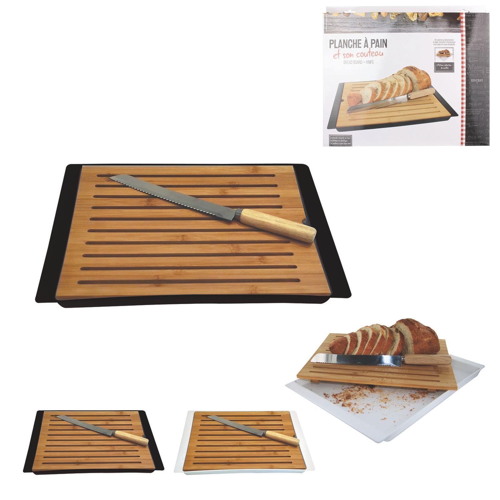 Totally Addict ka1630 Tabla de Pan con Cuchillo Madera Blanco/Negro 38 x 27 x 1,9 cm – Color Aleatorio