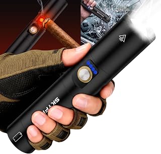 LED Rechargeable Flashlight with Electric Lighter, 3000 High Lumens Tactical Flashlights USB-C Zoomable 5 Modes, Waterproof Super Bright Handheld Flash Light for Camping, Emergency, Outdoor Survival