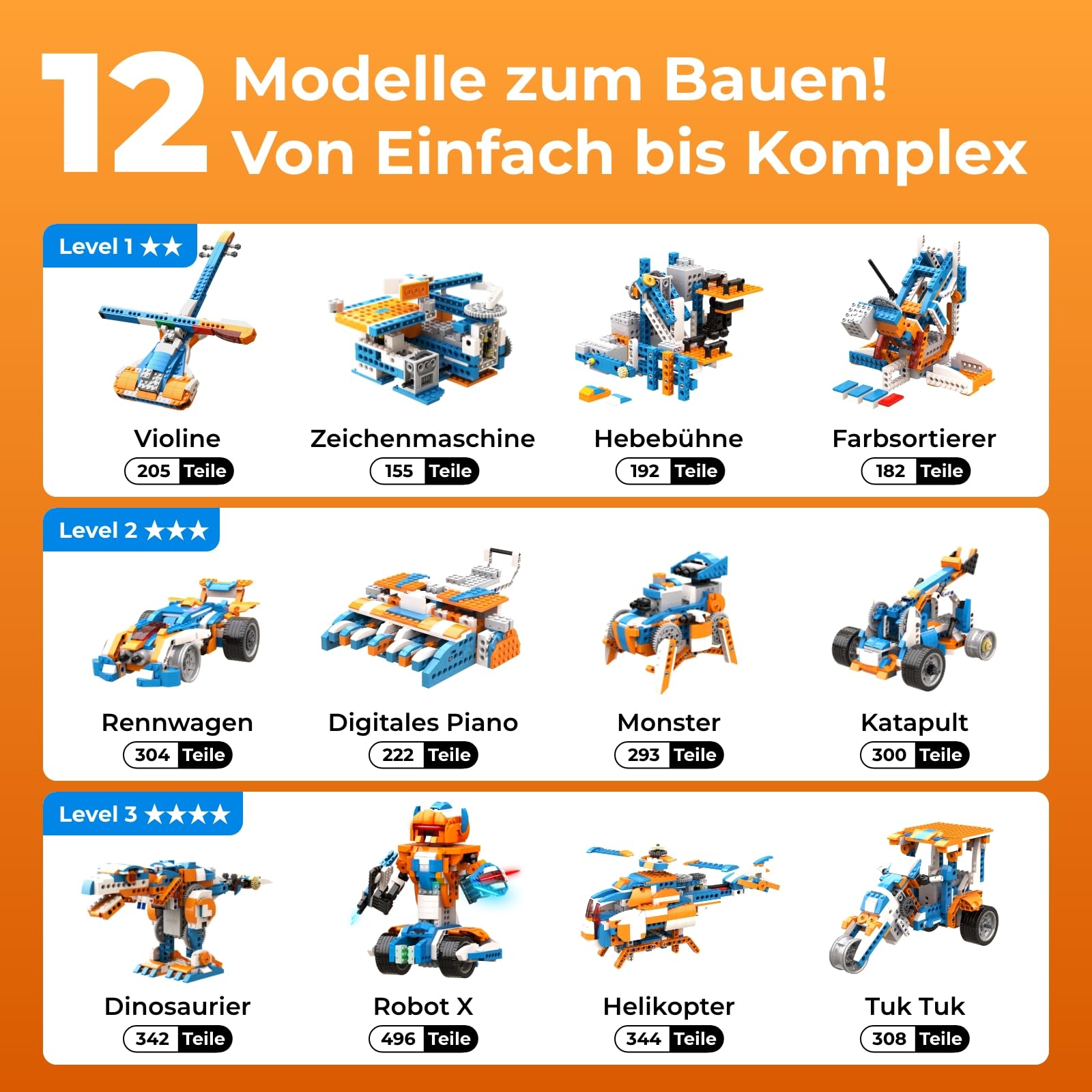 Apitor Robot X, Roboter-Set, STEM-Spielzeug für Kinder, 12-in-1, App-gesteuertes DIY-Bildungs-Codierspielzeug, Programmierbausatz, Jungen und Mädchen ab 8 Jahren(600 Teile)