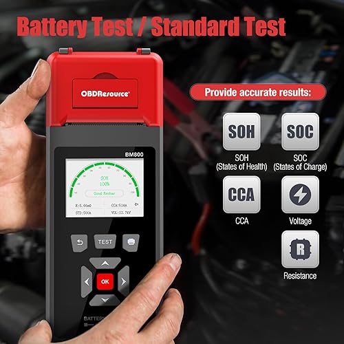 Miniatura 7 de Probador de batería de coche con impresora 6V 12V 24V 100-2000 CCA OBDResource Probador de carga de alternador digital