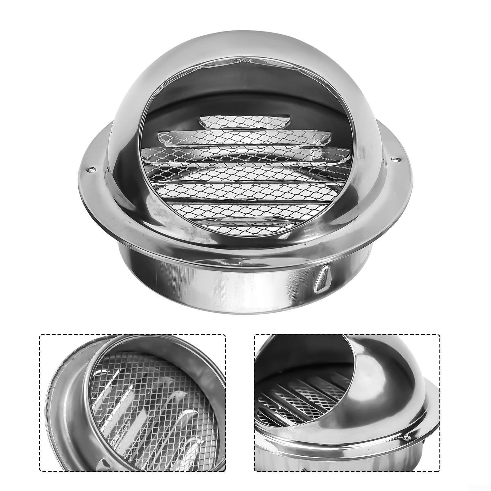Tappo di sfiato da parete in acciaio inox per unità e ventilatori (120 mm)