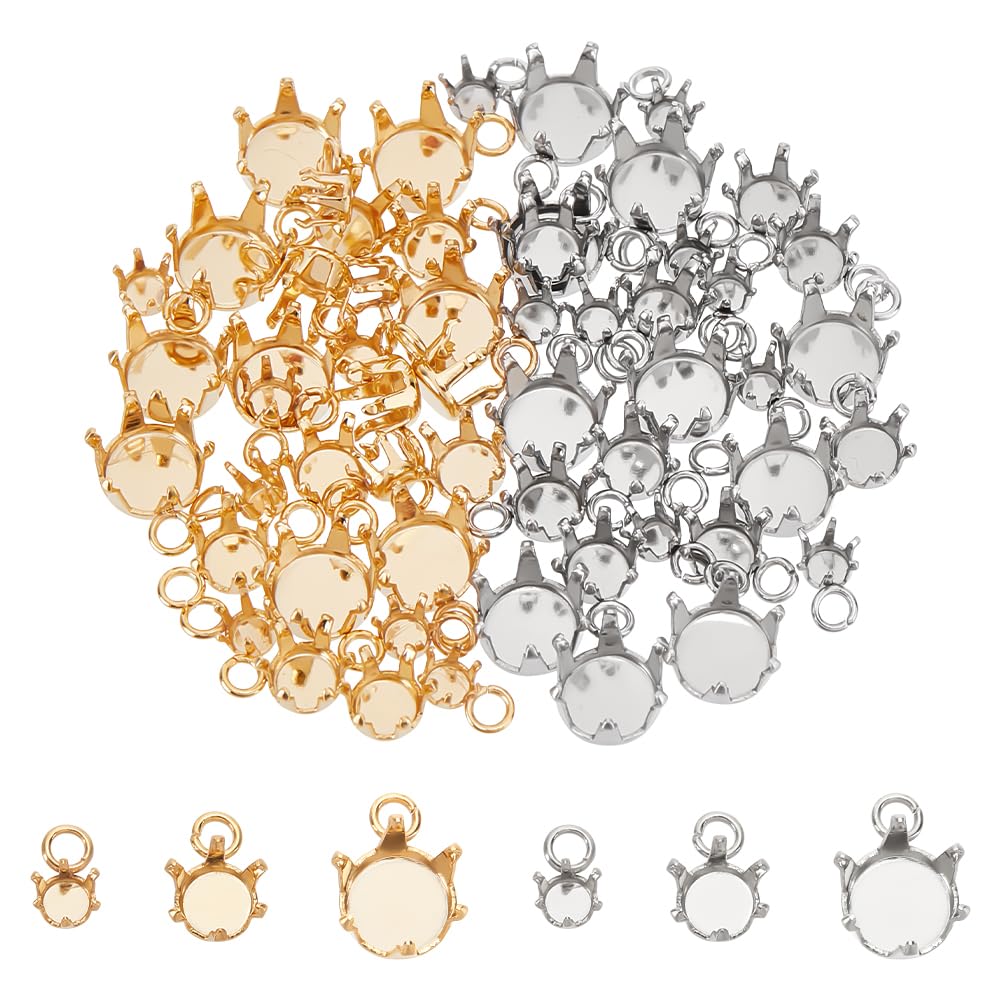 Dijes de acero inoxidable 304 para bisutería DIY, bases vacías redondas para resina, 60 piezas