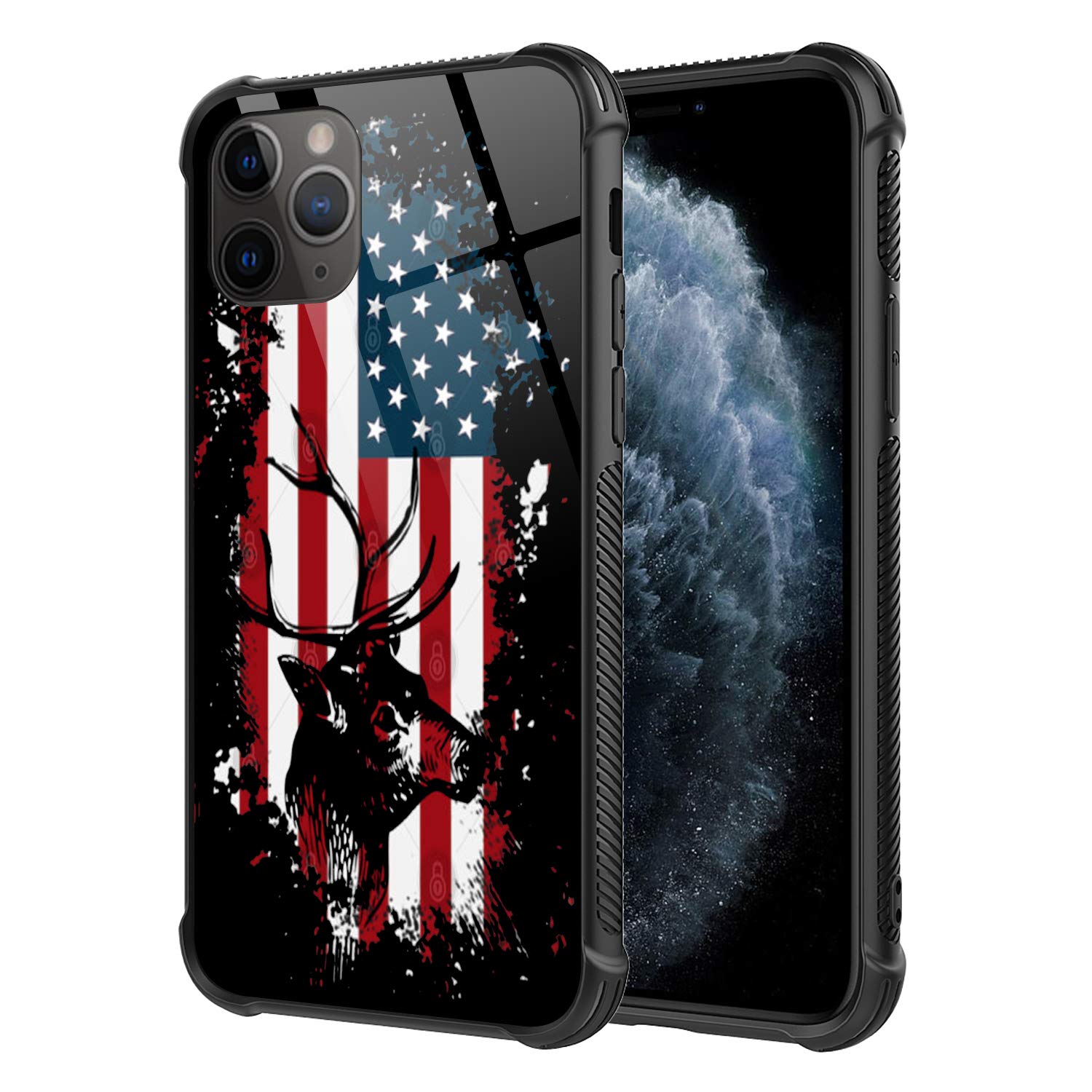 VoPeeiPhone 11 Pro Max Case,American Deer Hunter Pattern Tempered Glass for Girls Men Boy [Anti-Scratch] Fashion Pattern Design Cover Case for iPhone 11 Pro Max（6.5 inch）
