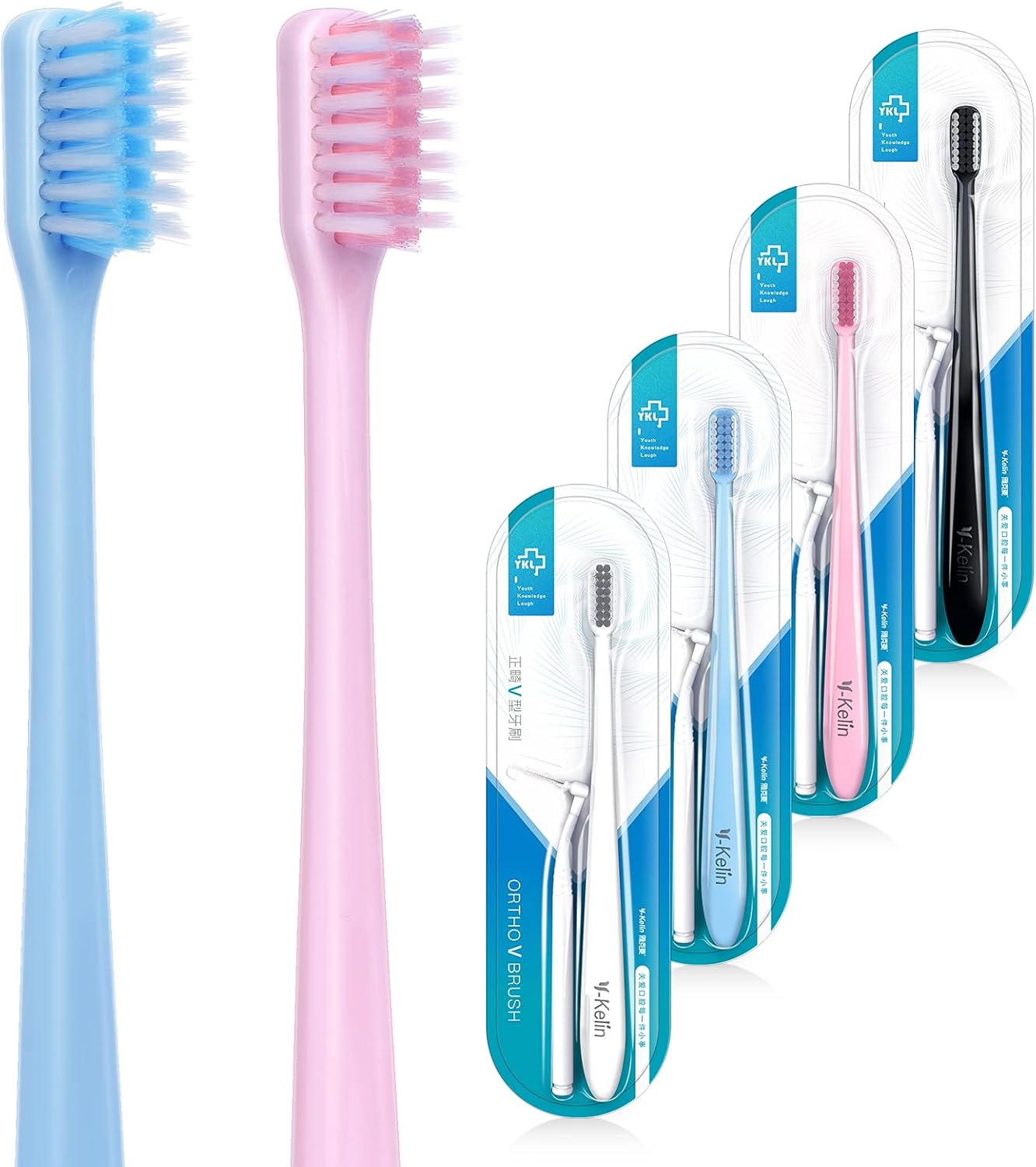 Y-kelin - Cepillo de dientes ortodontico en forma de V, cerdas suaves (4 pacchi)