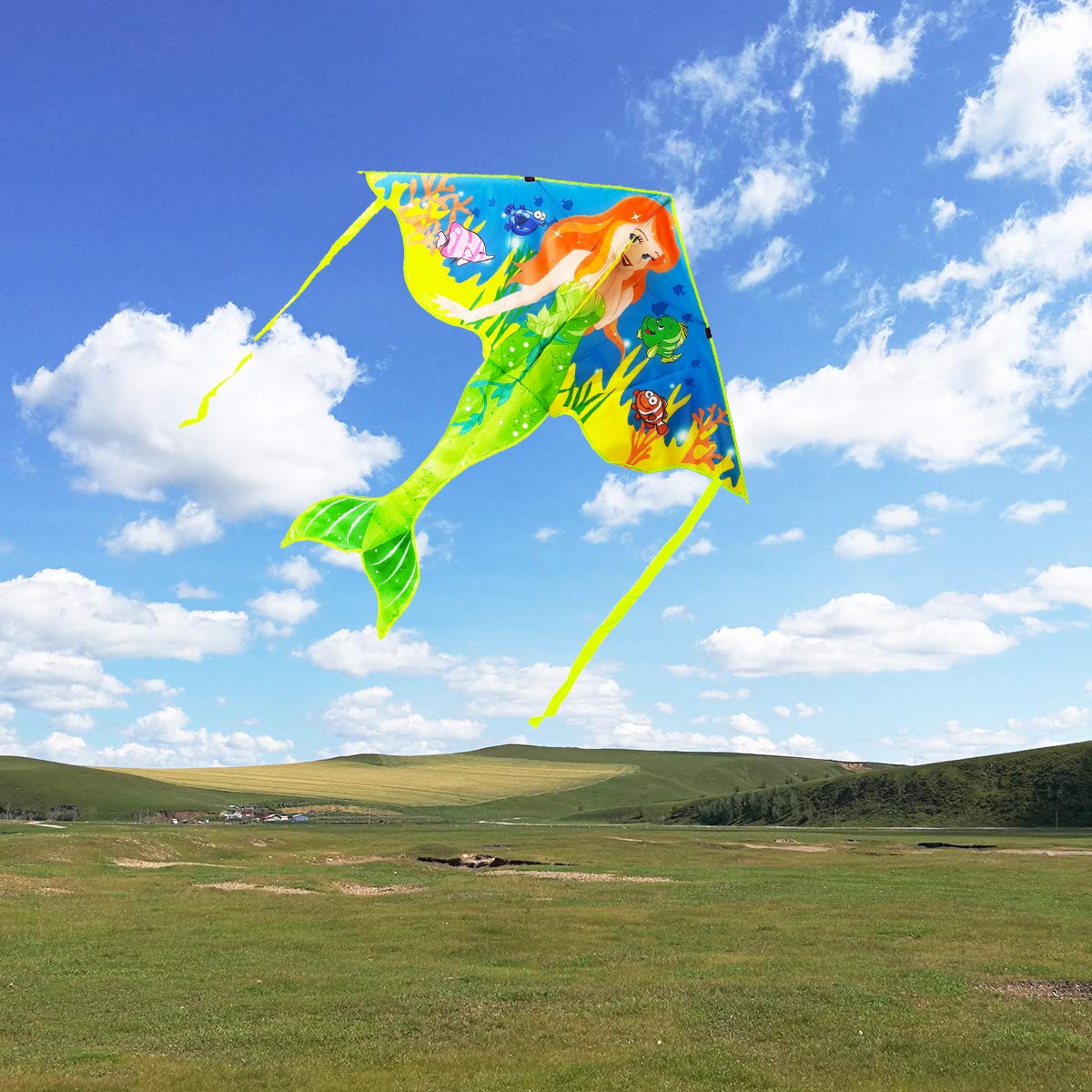 Kaidenic 53inch Butterfly Kite with Flying Lines Easy to Fly for Kids and Adults (Butterfly and Mermaid)