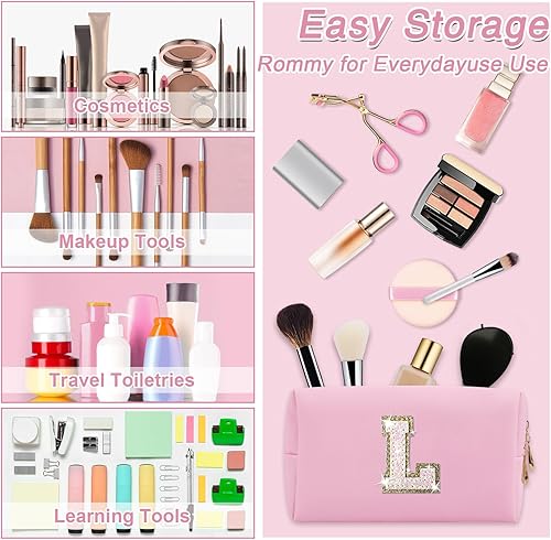 Miniatura 9 de Biileen Pequeña bolsa de maquillaje preppy con letra inicial personalizada, Rosado