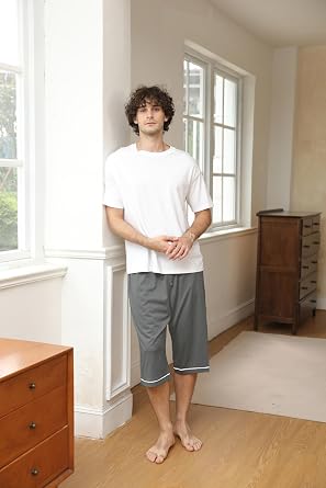 Cromoncent Mens Capri Pajama Pants, S-XXL