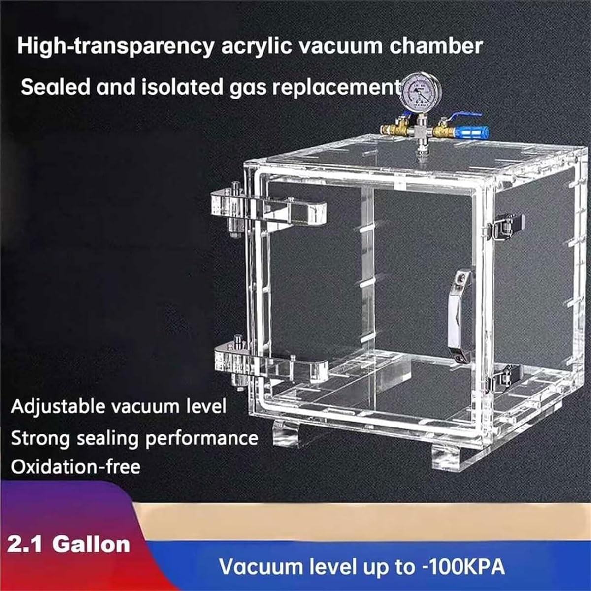 Vakuum-Entgasungskammer – Exsikkator-Set aus Acryl mit Manometer, 2-Wege-Ventil, starke Abdichtung für Labor und Industrie, optimale Leistung, 10 Liter