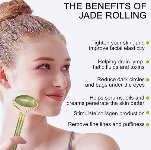 Miniatura 2 de Juego de 4 rodillos de jade y Gua Sha masajeador de rodillo facial con herramienta de raspado Gua Sha masajeador de piedra de jade para