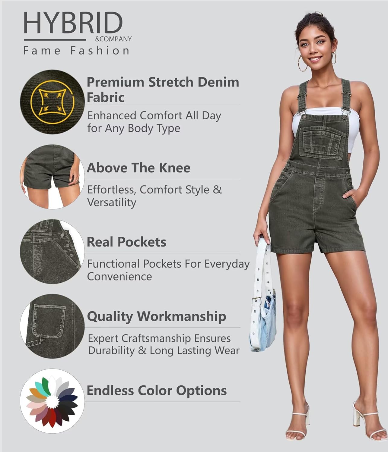 Hybrid & Company Women Denim Shorts Rompers Sleeveless Adjustable Strap Overalls Cross Back Jumpsuit - Image 2
