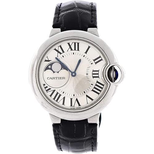 Cartier, Pre-Loved Ballon Bleu de Cartier Moonphase Automatic Watch Stainless Steel and Alligator 37, Silver