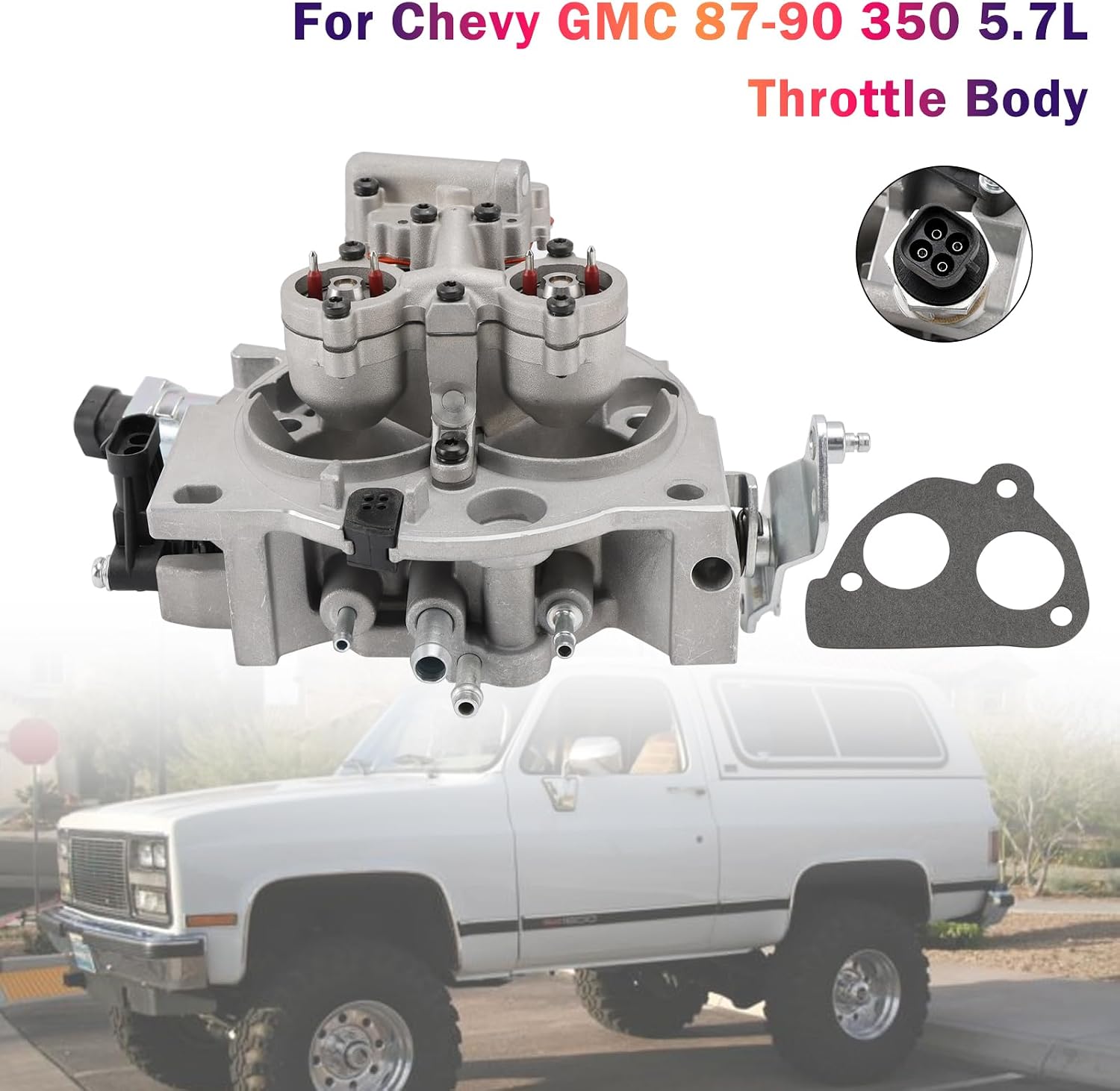 Bruce & Shark Throttle Body for Chevy Silverado Tahoe Suburban & for GMC C1500 C2500 K1500 K2500 1987-1990 5.7L TBI Trucks, 4-Pin Fits 350ci V8, Front Placement