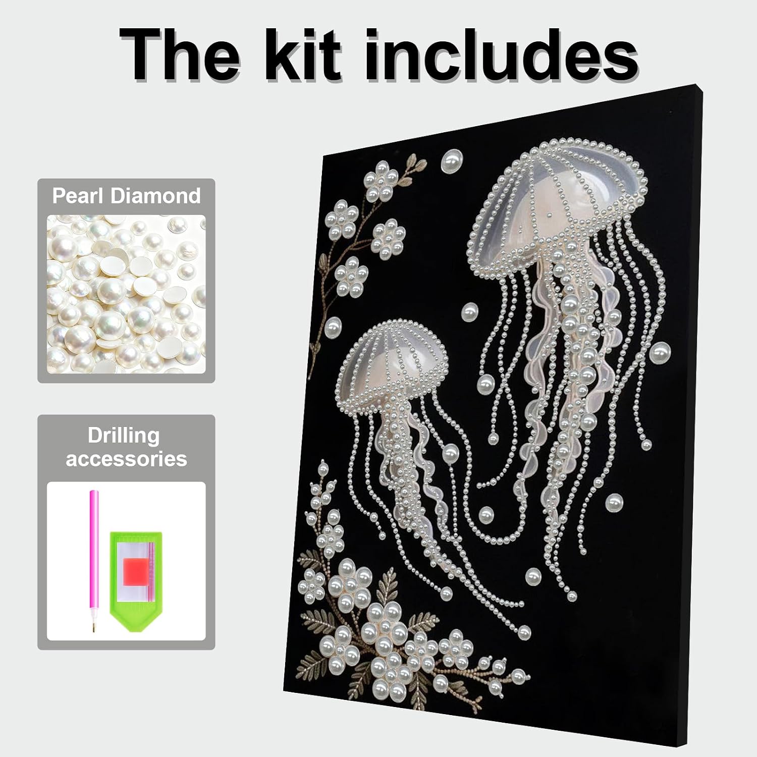 Jellyfish Pearl Diamond Art Painting Kit with Frame - Complete 30x40cm DIY Craft Set for Adults Home Wall & Room Decor Premium Resin Gems Easy & Fun Mindfulness Art Project Vibrant Bling-Bling Art