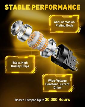 AUXITO LED Turn Signal Bulb 3157 LED Bulbs Amber Yellow Brighter 3156 3457A 4057 4157 LED Bulb for Front Rear Turn Signal Light Blinker DRL Marker Parking Lights, Pack of 2