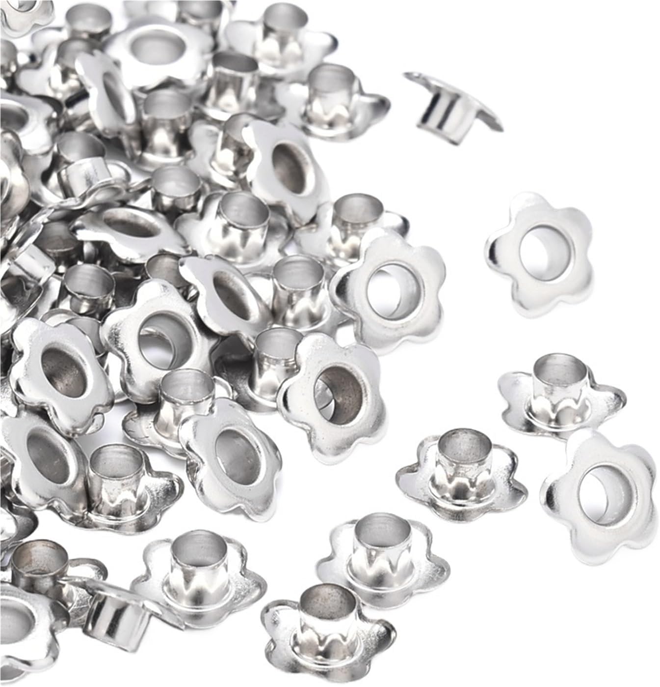 100pcs Flower Metal Eyelets Grommets for Fabric Clothing Sewing Shoes Belt Cap Bag DIY Accessories Hole 5mm for PU Leather/Belt/Shoes/Crafts(Silver)