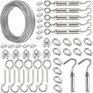 Azonee Turnbuckles For Cables Wire Trellis Kit 1/16" Stainless Steel Wire Rope Kit 100ft Garden Metal Cable Wire Tensioner for Wire Curtain Hanging System Clothesline Wire String Light Hanging Kit
