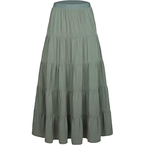 Tronjori Womens A Line Long Lightweight Tencel Denim Tiered Skirt with Multi Layers