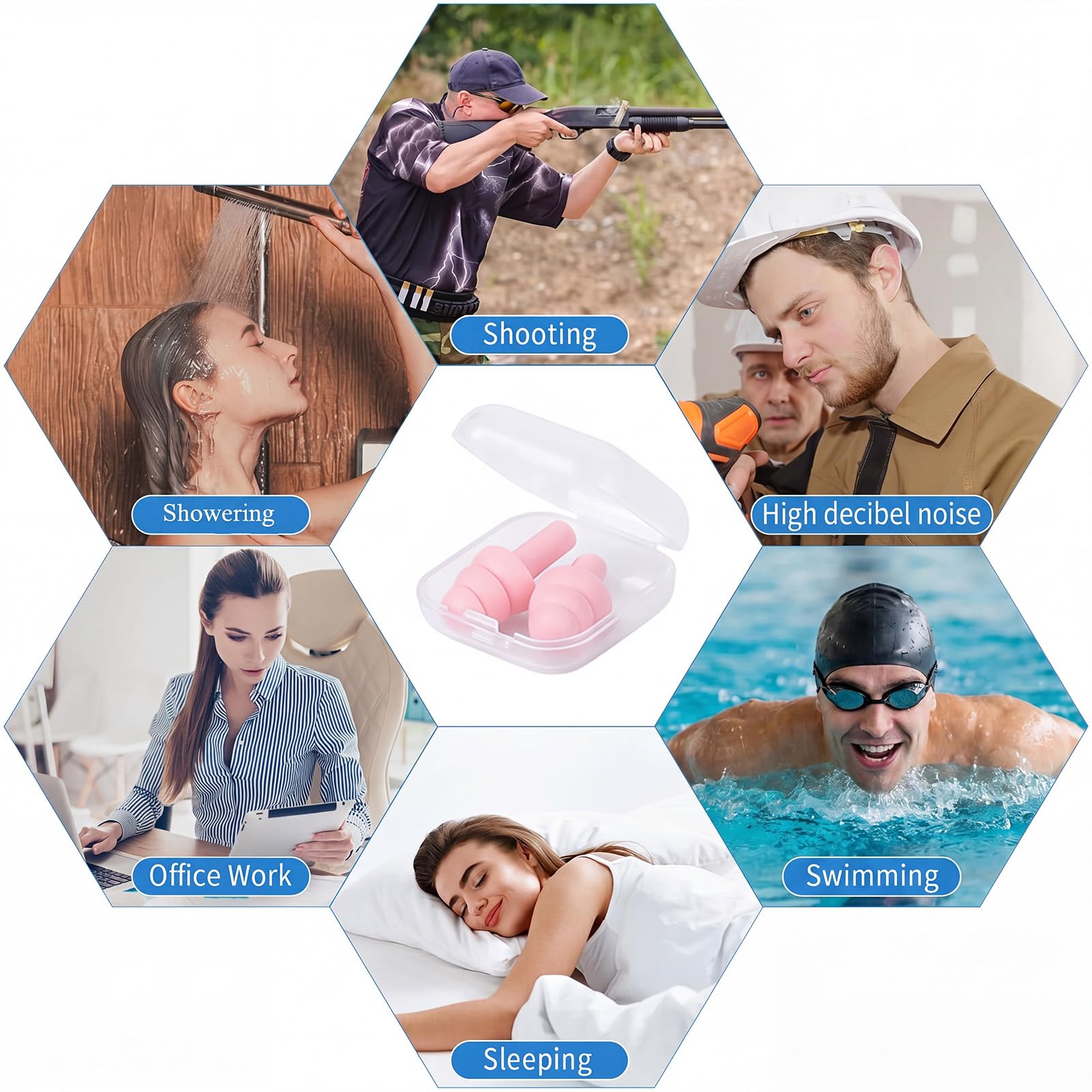 24 pares de tapones para los oídos de silicona reutilizables NRR 29dB con fundas de plástico, tapones de espuma suave para dormir, cancelación de ruido, conciertos, tiro, natación, reducción de ruido
