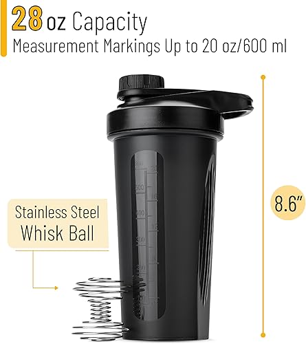Miniatura 2 de Mr. Pen - Botellas agitadoras para mezclas de proteínas con tapa giratoria, 28 onzas, botella mezcladora de proteínas negras con bola batidora de