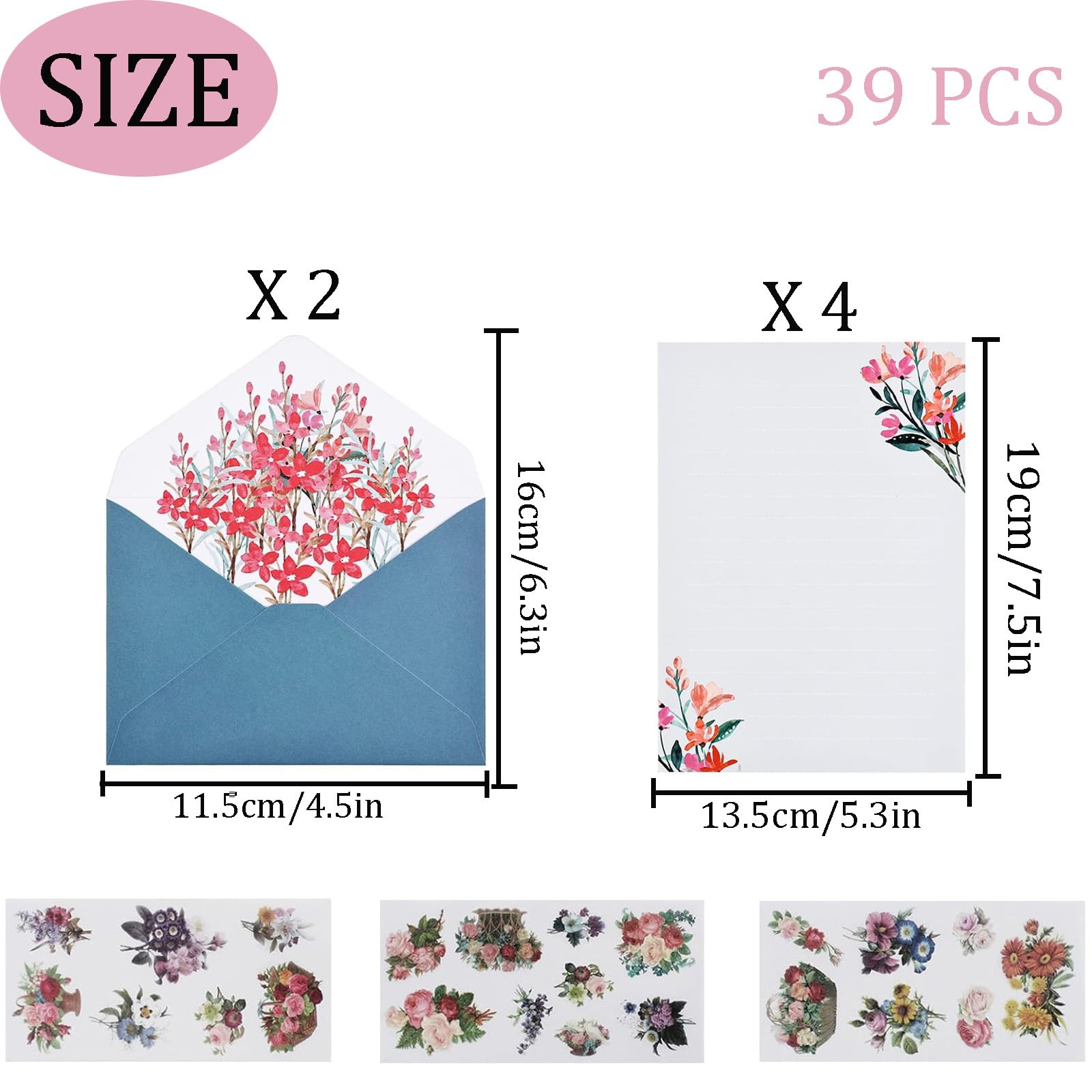 36 Buste Lettera Con Carta Decorata E Adesivi Floreali - Set Per Scrivere E Inviti - Foto 11