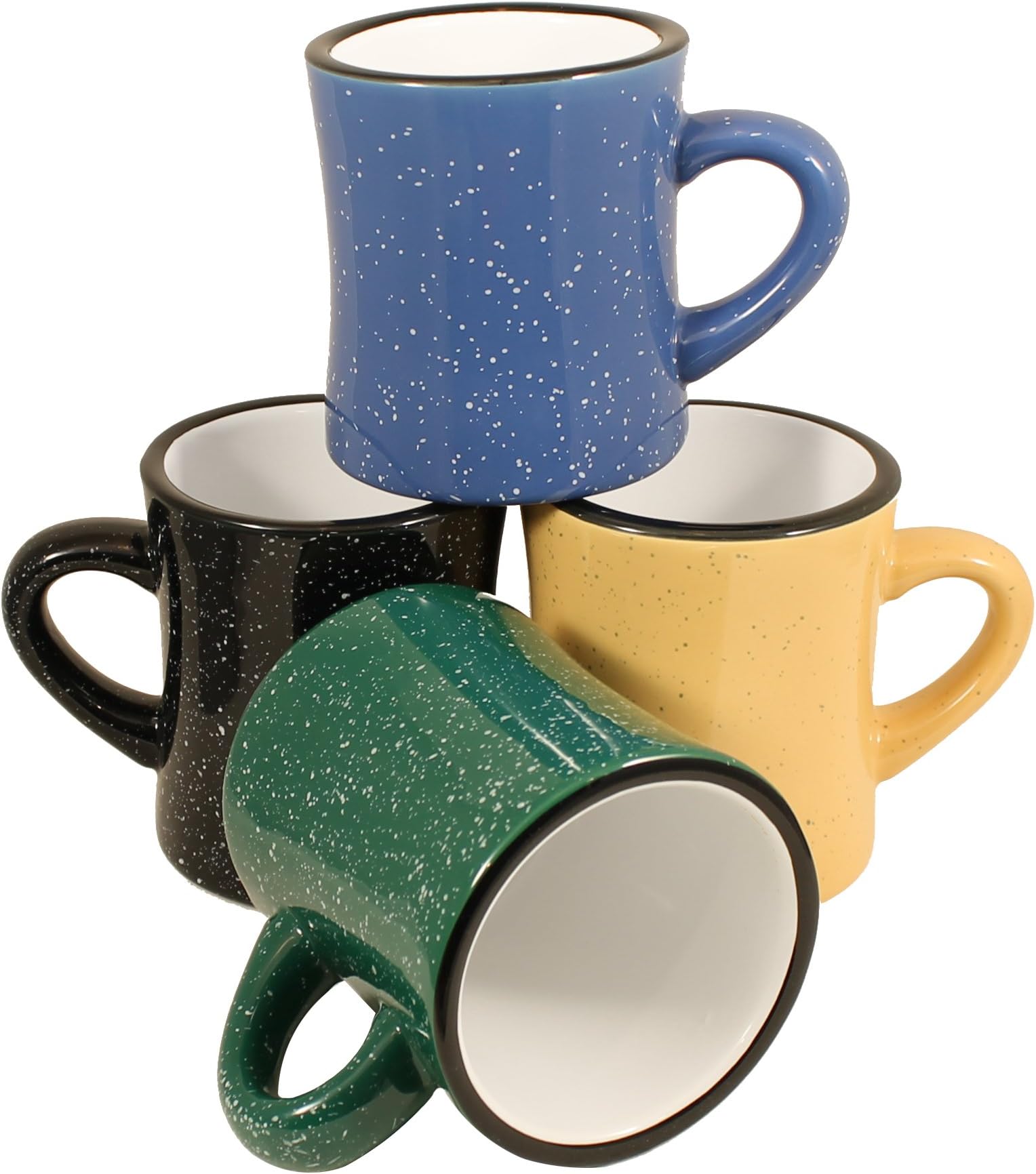 MinWill Brands Heavy Ceramic Campfire Diner Coffee Mugs with Pan Scraper, 10 Ounce, 4-Pack, Assorted Colors
