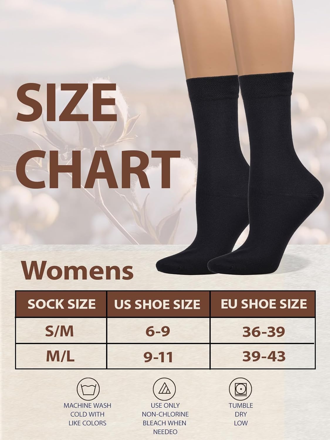 COTTON DAY Women's Soft Combed Cotton Dress Socks Seamless Toe Black White Gray Navy Blue Brown Beige - Image 6