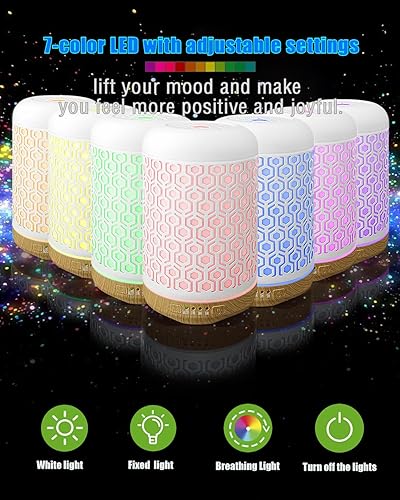 Miniatura 3 de KMRIPYU Difusor de aceite esencial, humidificador ultrasónico Iron-Art de 8.8 fl oz, difusor de aceite de aromaterapia con 4 modos de temporizador y