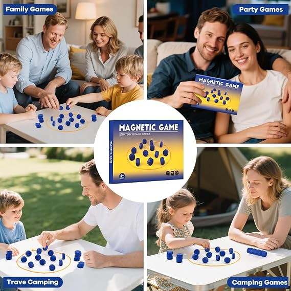 Bameca Magnetic Chess Game with Full-Size Stones, Magnet Game with String