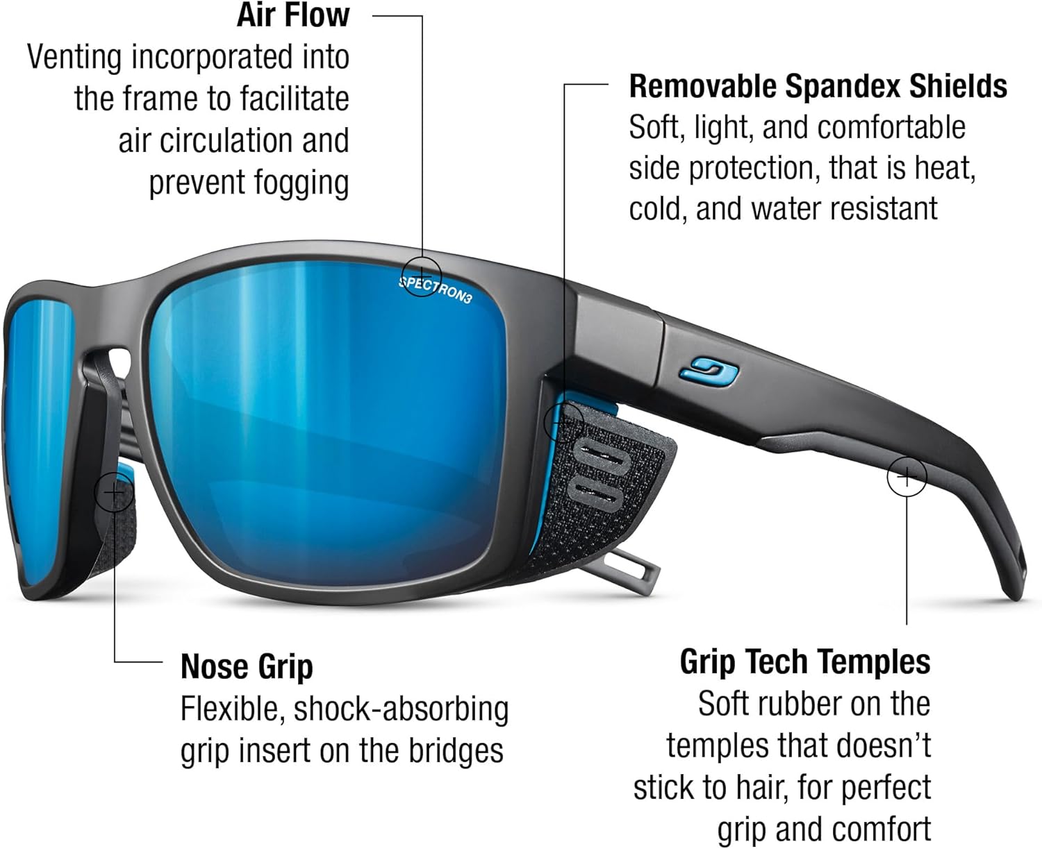 Julbo Shield Glacier Glasses for Men & Women w/Removable Side Shields for Hiking, Snow/Glare - 100% UV Protection - Image 2