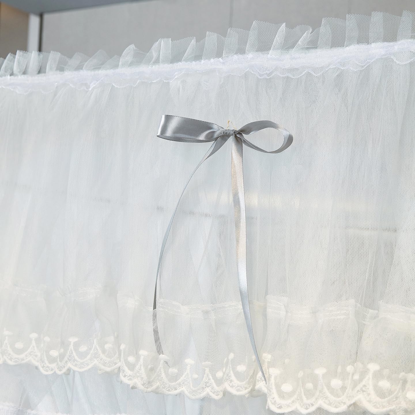 Mengersi Bed Canopy for Girls,Canopy Bed Curtains Queen Size Bed,Bow Double Layer Drape Netting Mosquito Net Bedroom Decoration Accessories (Queen, White)