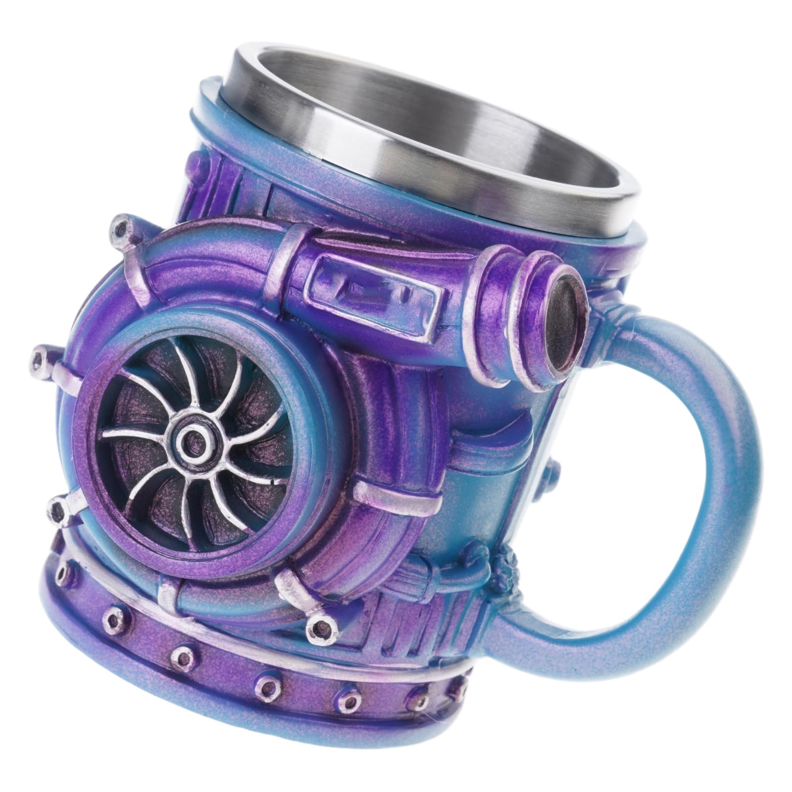 Zxfdsfdbnm Innovative Engine Themed Mug with Turbocharger Look Mechanical Stainless Steel Coffee Cup for Hot Beverages and Decors Unique Coffee Cup