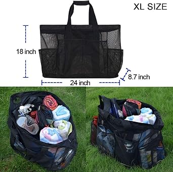 Extra Large Beach Bag Mesh Tote with Zipper and Pockets Ideal for Your Family Cruise/Beach Vacation Essentials
