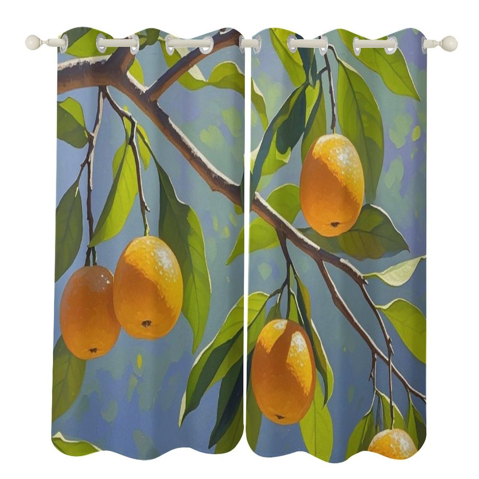 Rideaux occultants contre la chaleur à motif branches oranges déco