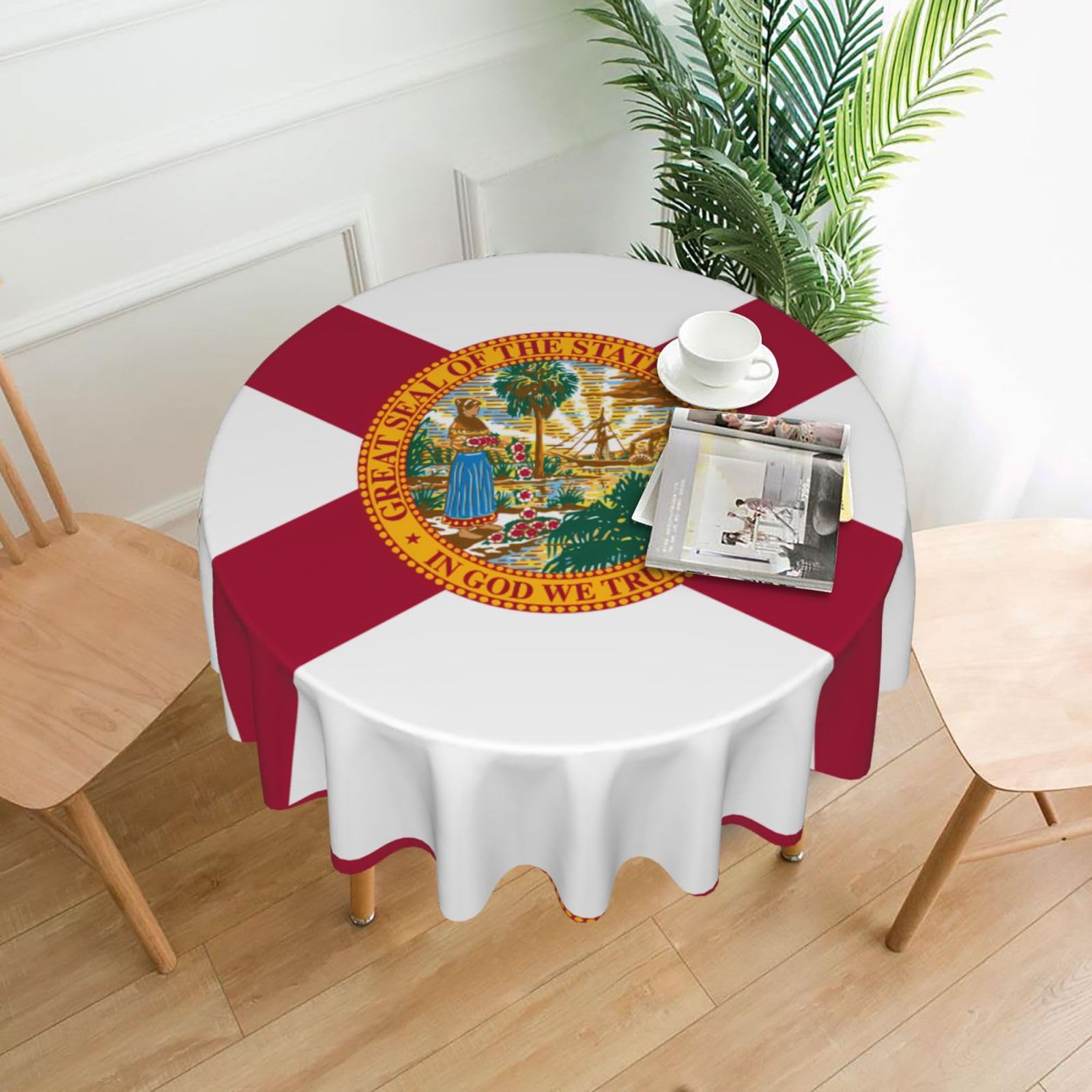 HLSBSSL Flag of Florida Printed round decorative tablecloth, 60 inches, suitable for various tables in the living room, dining room, coffee table, etc.