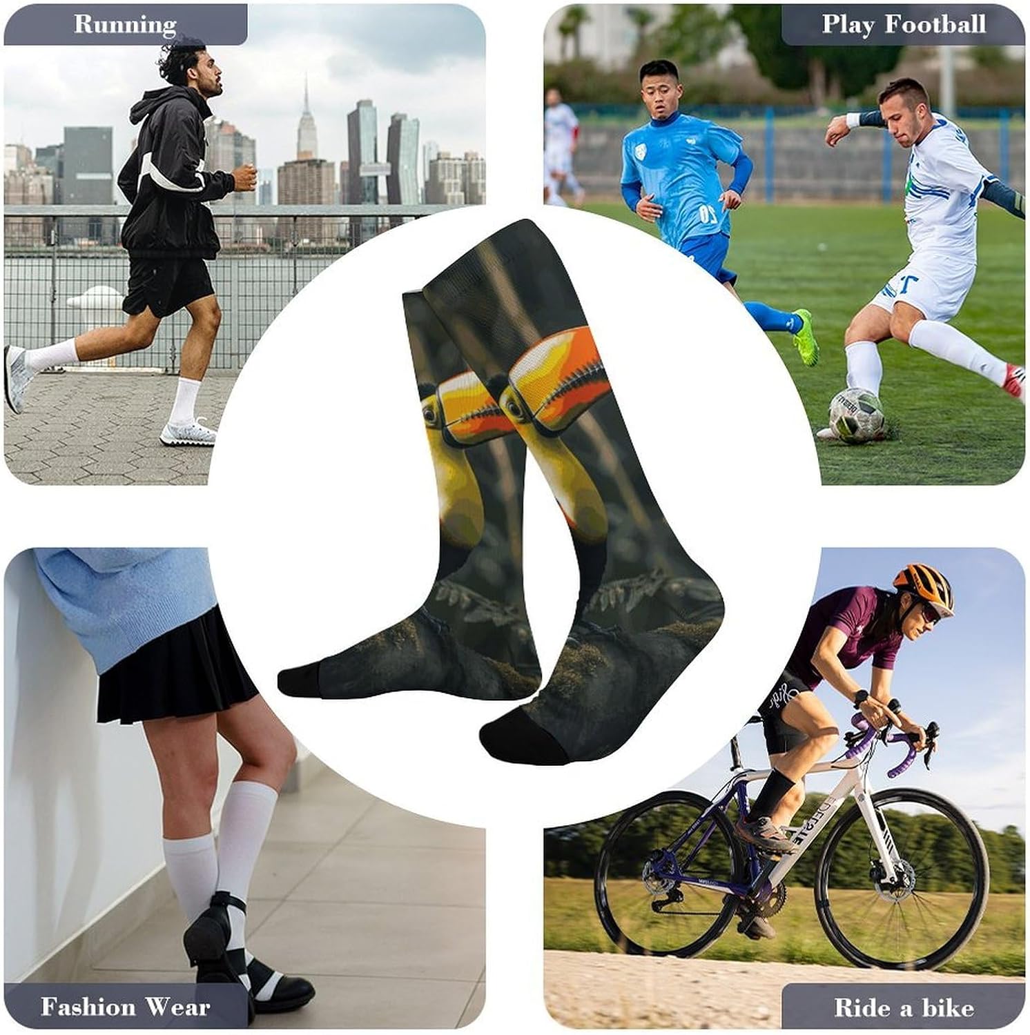 Knee High Socks Toucan Long Tube Boot Seamless Toe