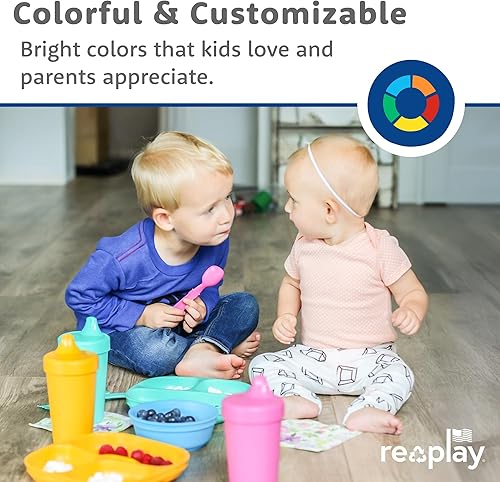 Miniatura 3 de Re-Play - Paquete de 4 platos divididos de 7.37 pulgadas con lados profundos para la alimentación de bebés, niños pequeños y niños - Sin BPA -