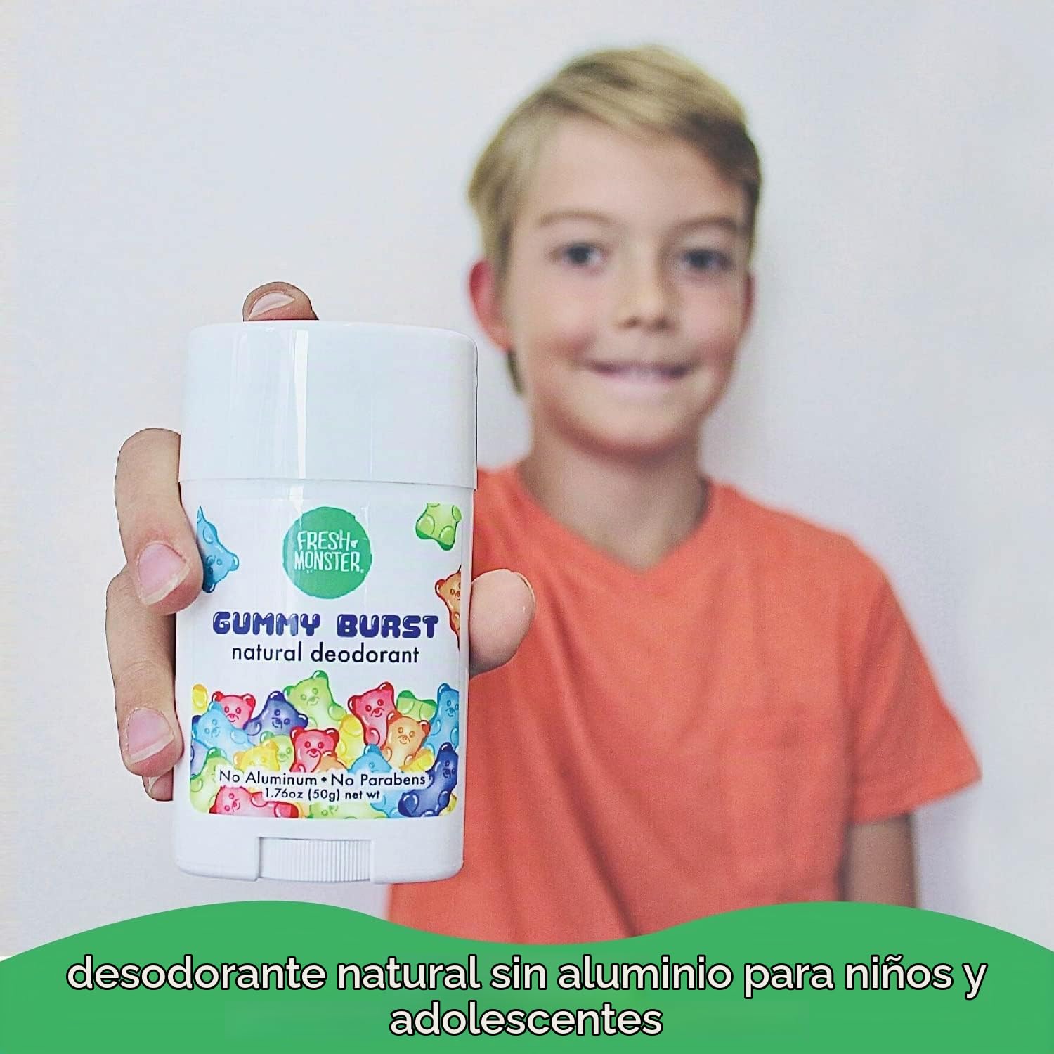 Fresh Monster Desodorante Natural Para Niños Y Adolescentes | Sin Aluminio, Sin Parabenos, Hipoalergénico | Aroma De Explosión Gomosa (1,76 Oz)