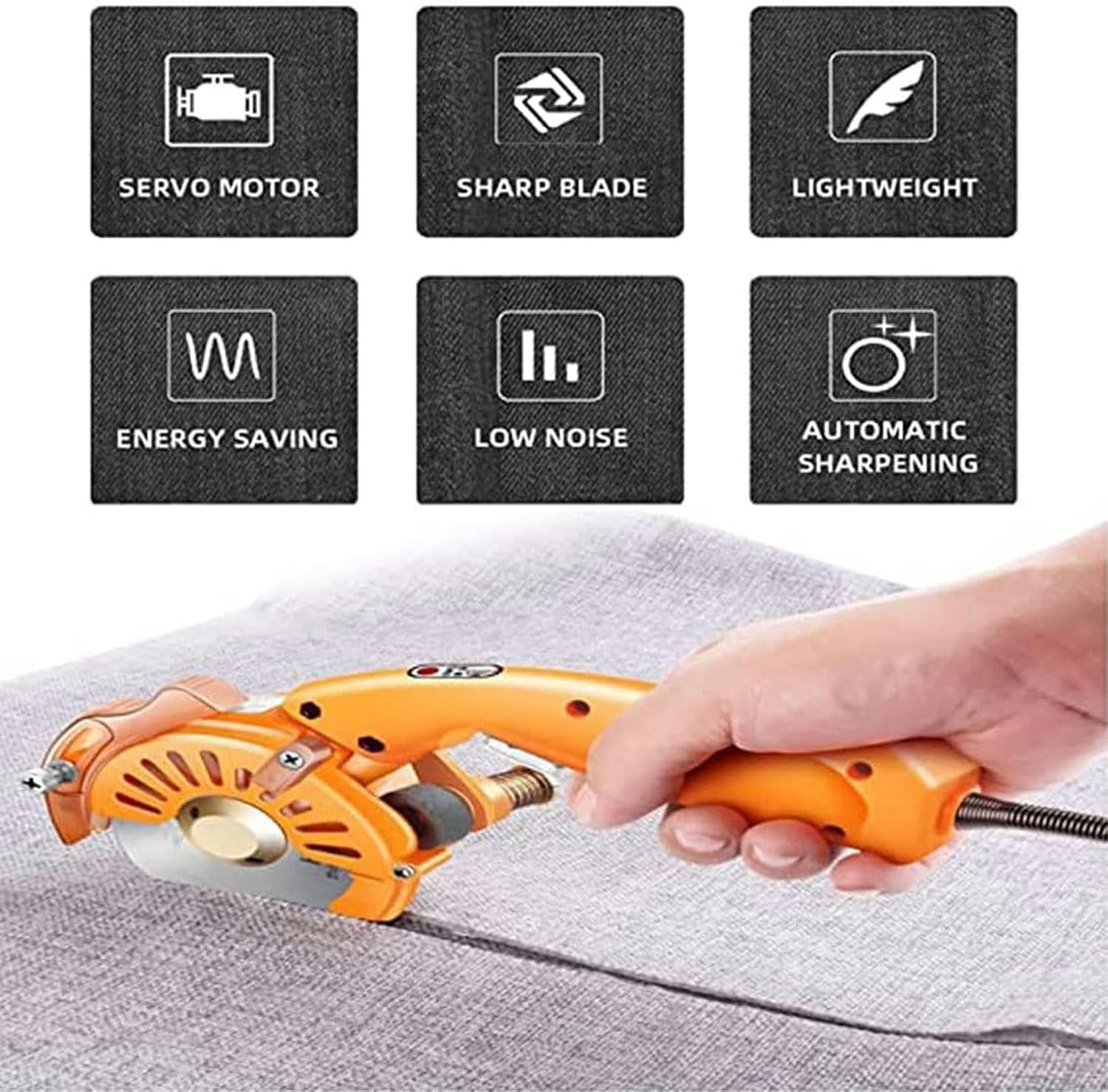 5-Speed Electric Rotary Cutter, Hand-Held Fabric Cutting Machine with Automatic Sharpening Function, Round Knife Cloth Cutting Machine for Carpet, Leather, Felt
