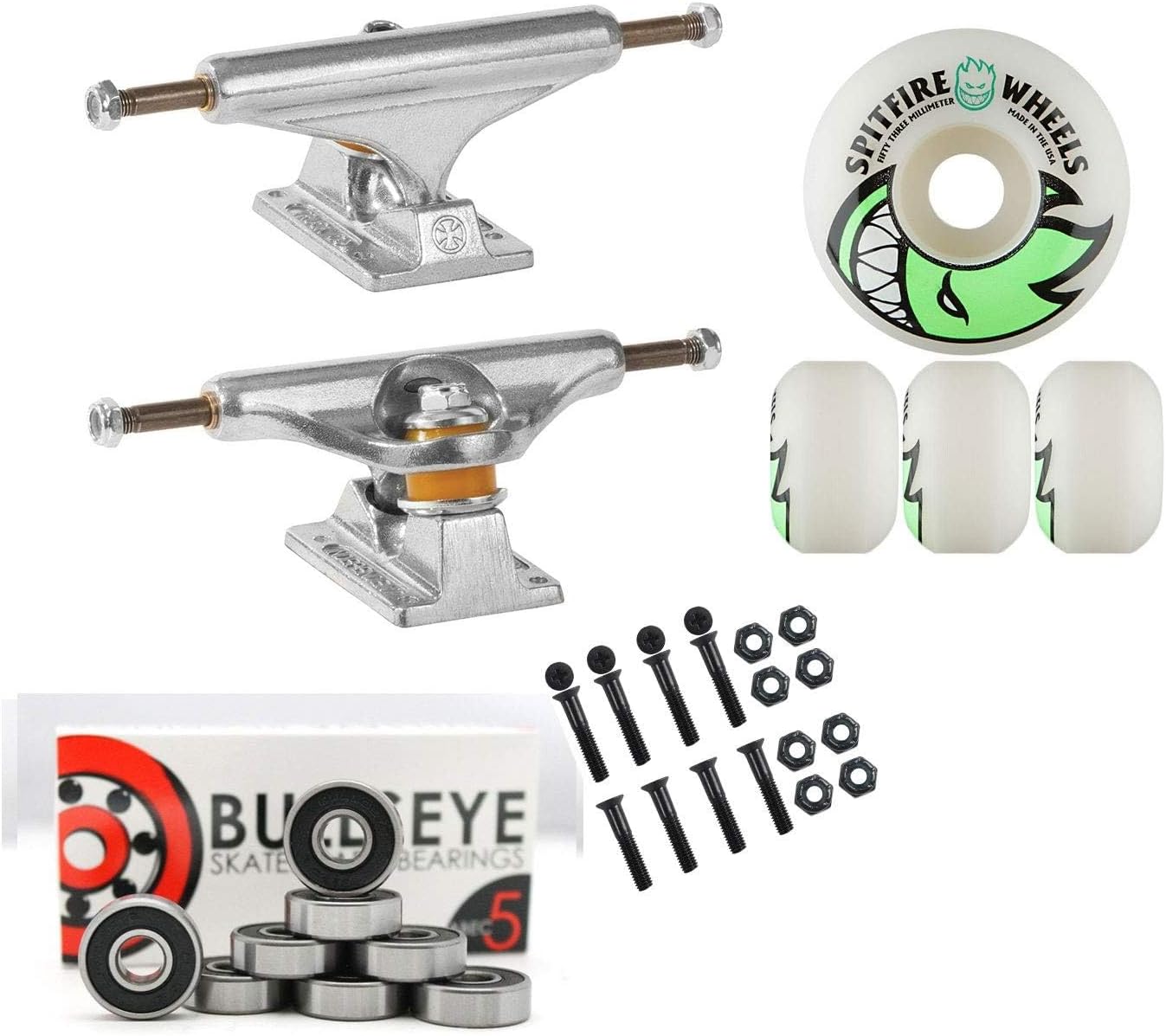 Independent Silver 149mm Truck Package Skateboard Spitfire Wheels 53mm Abec 7 Bearings