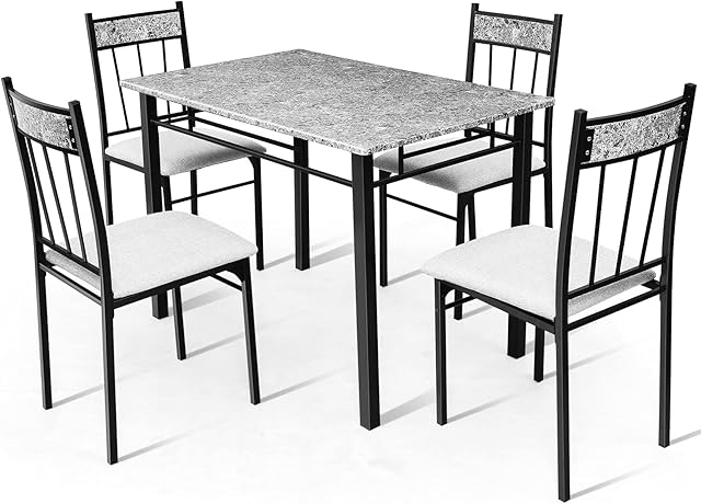 GiantexUK 5PCS Kitchen Dining Set, Morden Dining Table and 4 Cushioned Chairs, Space Saving Dining Room Furniture Home, Bar, Cafe & Restaurant