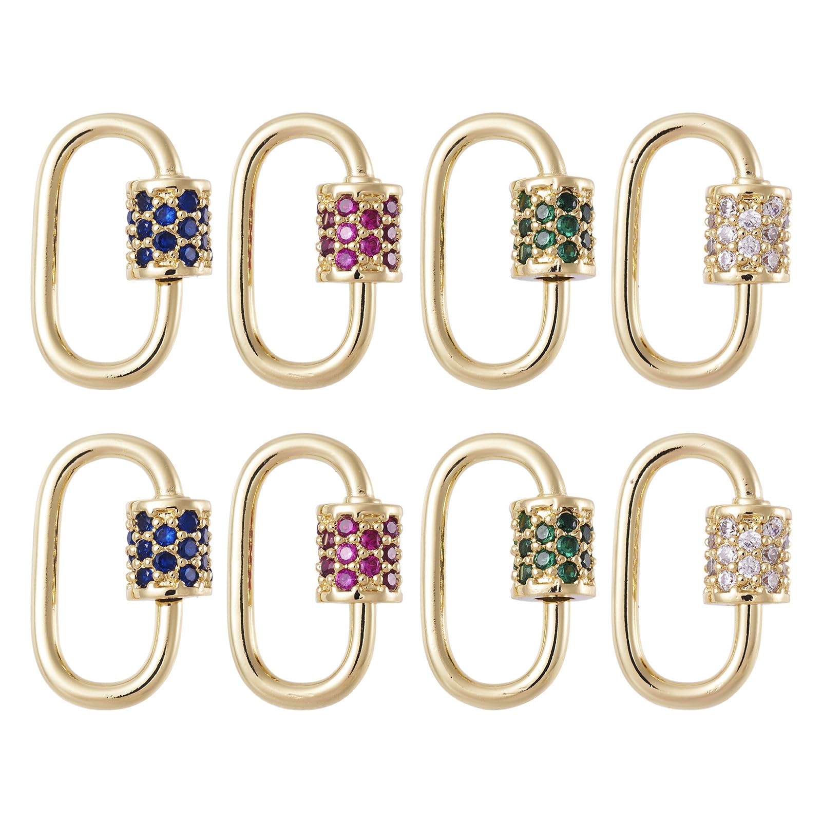 FASHEWELRY 10Pcs Brass Cubic Zirconia Screw Carabiner Lock Charms Golden Oval Necklace Lock Clip Charms for DIY Jewelry Making, 29.5x31x2.1mm