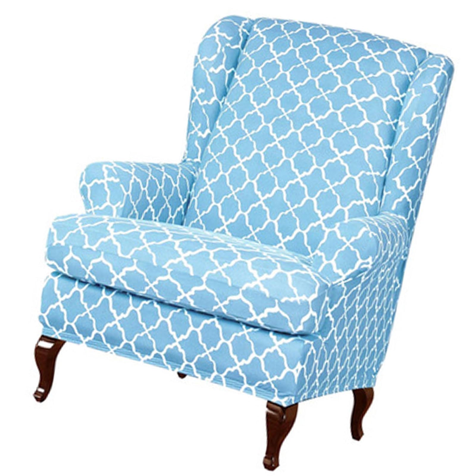 Funda para sillón azul elástica de 2 piezas que evita manchas de mascotas en el salón