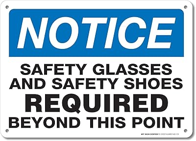 Safety Glasses and Safety Shoes Required Beyond This Point Sign, 10x14 Inches, Rust Free .040 Aluminum, Fade Resistant, Made in USA by My Sign Center