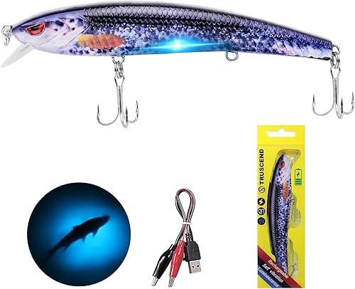 TRUSCEND Jerkbait eléctrico de contracción, Wobbler con luz LED recargable por USB, de lanzamiento largo, lento hundimiento intermitente, para todo