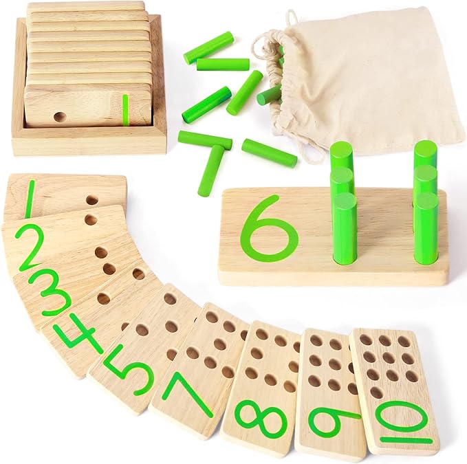 DINORUN Montessori Toys Wooden Toys Counting Sticks Number Maths Games
