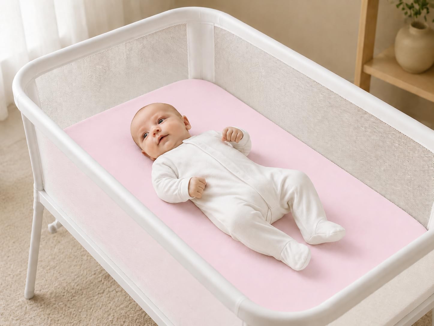 SheetWorld Baby Fitted Bassinet Sheet Fits Nuna Mixx, Bugaboo Fox, UPPAbaby 12 x 29, 100% Cotton Jersey Hypoallergenic, Baby Pink, Made in USA image 2