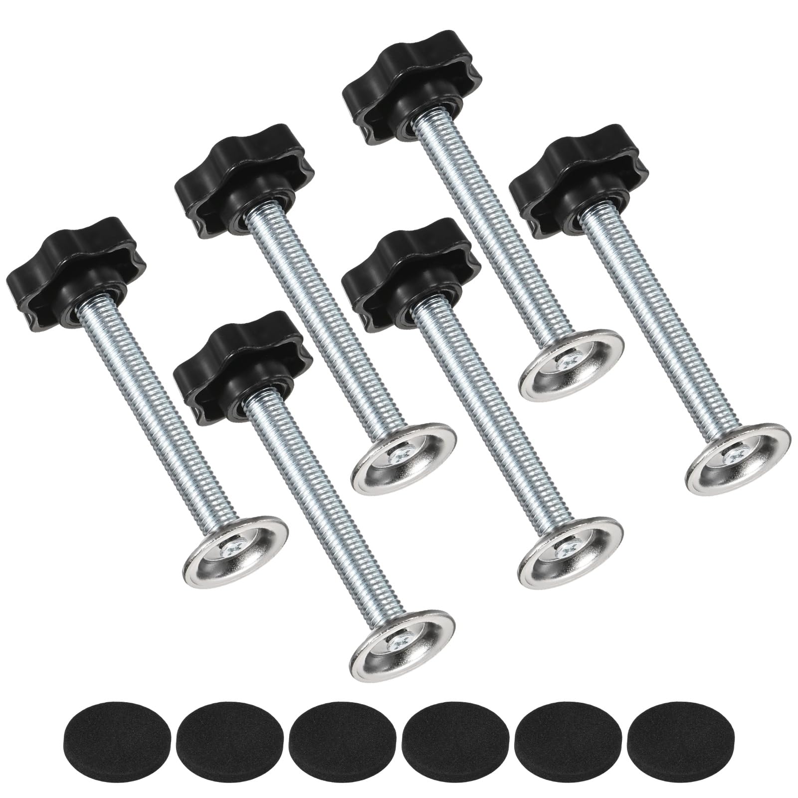 M METERXITY 6-Pack Star Handle Hand Screws, M10x70mm Carbon Steel Thread Star Clamping Knobs with Screws, Pressure Plate and Rubber Pad for Woodworking/Mechanical Equipment [Black]